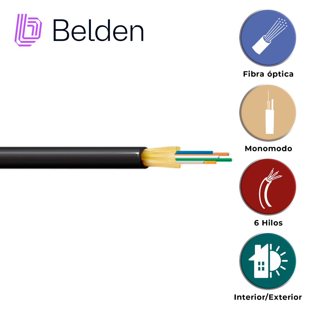 fibra optica belden fdsd006r9 / interior/exterior / negro / os2 / 6 hilos / forro pvc / ofnr / bobina / 3280 pies 1000 metros