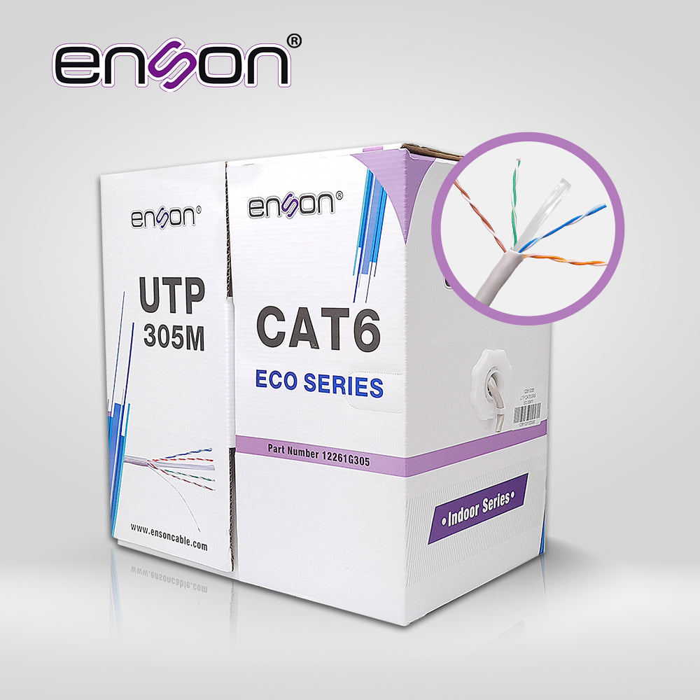 cable utp cat6 enson 12261g305 serie eco calibe 23 awg cca bobina de 305 metros forro pvc color gris uso interior recomendado para transmision de datos base 101001000