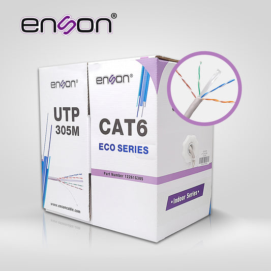 cable utp cat6 enson 12261g305 serie eco calibe 23 awg cca bobina de 305 metros forro pvc color gris uso interior recomendado para transmision de datos base 101001000