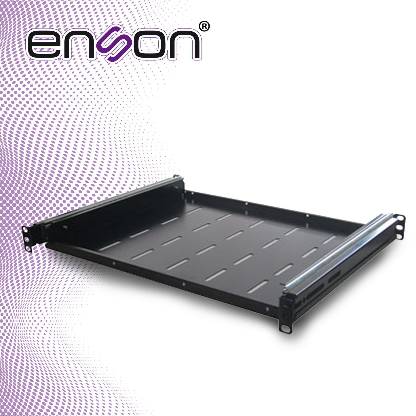 charola corrediza enson ens-rtm1 fijacion a cuatro puntos ventilada ideal para la colocacion de teclados en site de 1 unidad de rack compatible con gabinetes enson