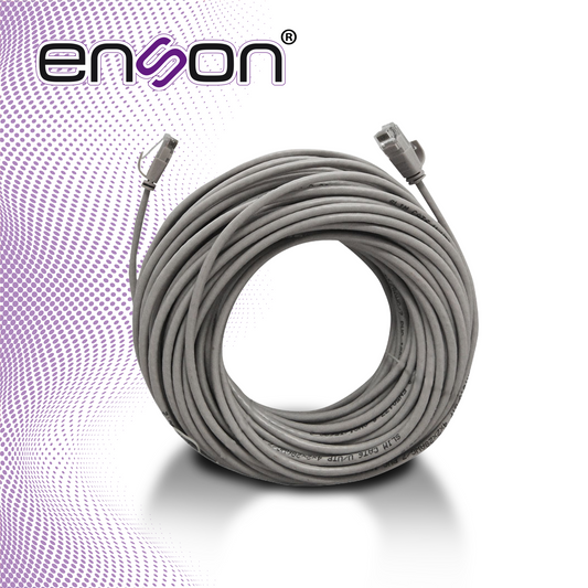 cable prearmado enson ens-ip18cat6 de 18mts cat6 con conectores rj45 tipo macho a cada extremo color gris para sistemas basicos de video ip y redes