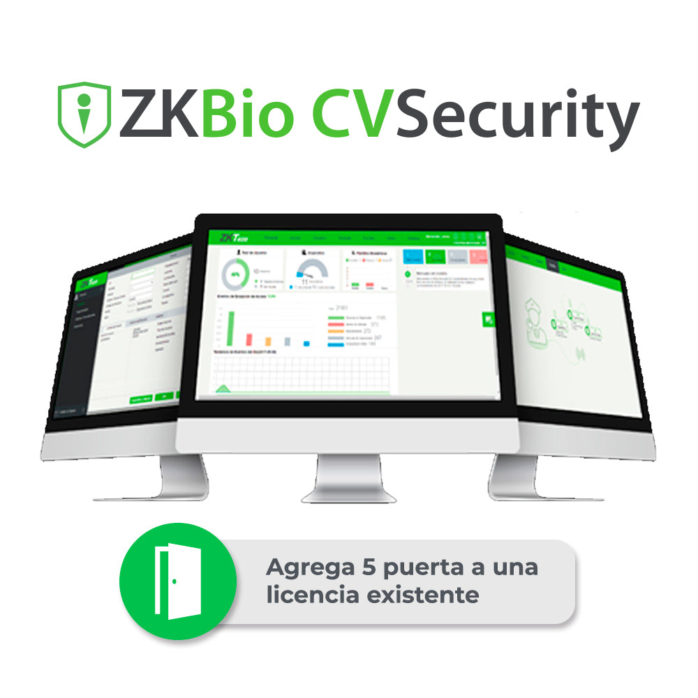 licencia bio cvsecurity modulo de acceso zkcv-ac-addon-p5 permite agregar 5 puertas a licencia existente permanente compatible con inbiopro speedface y proface. //aplicable a partir de 25 puertas ya existentes//