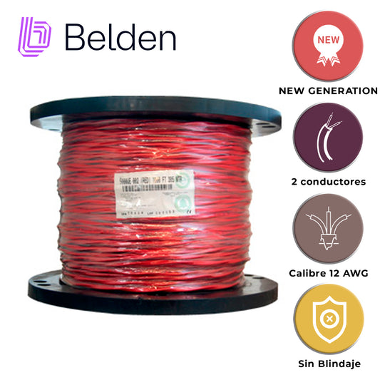 cable de seguridad y sonido belden 5000ue 0021000 / interior / rojo / 2 conductores / 12 awg / multifilar / forro pvc / cmr - cl3r - fplr / no blindado / bobina / 1000 pies 305 metros