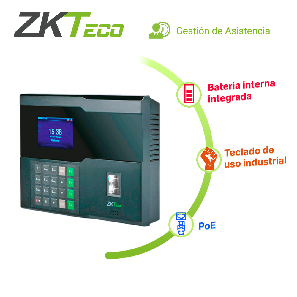control de asistencia checador zkteco in05/id adms biometrico silkid 3000huellas/10000tarjetas125khz/100000registros tcpip/poe /wifi/rs232/bateria interna **requiere licencia para biotime pro**