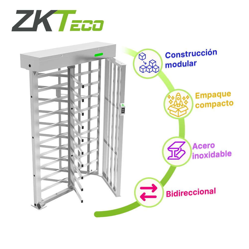 torniquete de cuerpo completo de un carril fht3400 bidireccional con luz led indicadora de paso construido en acero inoxidable diseño desarmable compatible con controles de acceso ip54 1 millon de ciclos