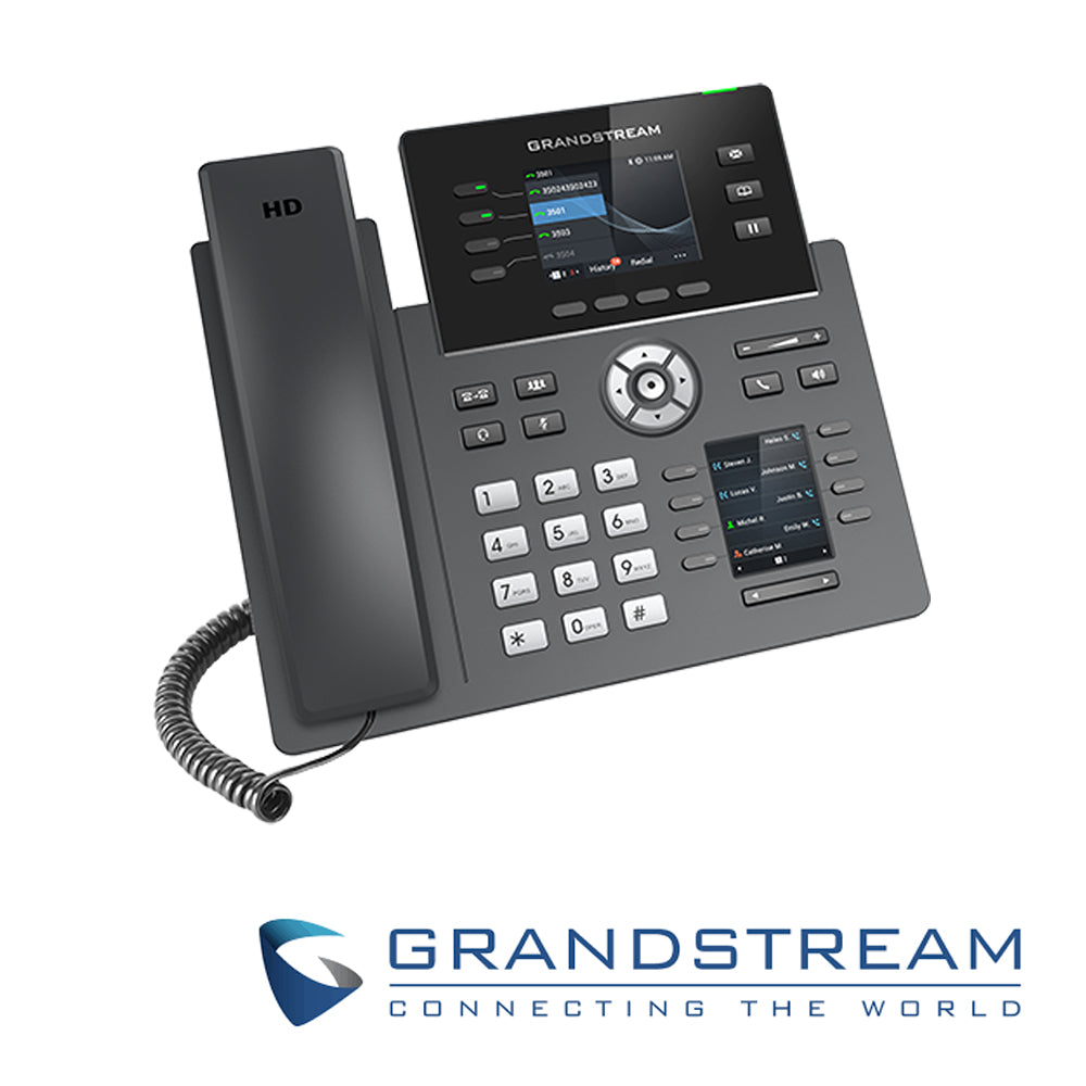 telefono ip grado carrier wifi 6 grandstream grp2614 / 12 cuentas sip / 4 lineas / 8 teclas extension pantalla color lcd tft / 2 puertos 10/100/1000mbps / wifi 802.11ac/ax / alimentacion poe af / 12vcd/1a