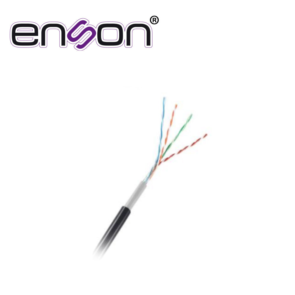 cable utp cat5e cca enson 12252b305 para exterior serie eco calibre 24 awg doble forro pvc negro retardante de flama y resistente a rayos uv 305 metros