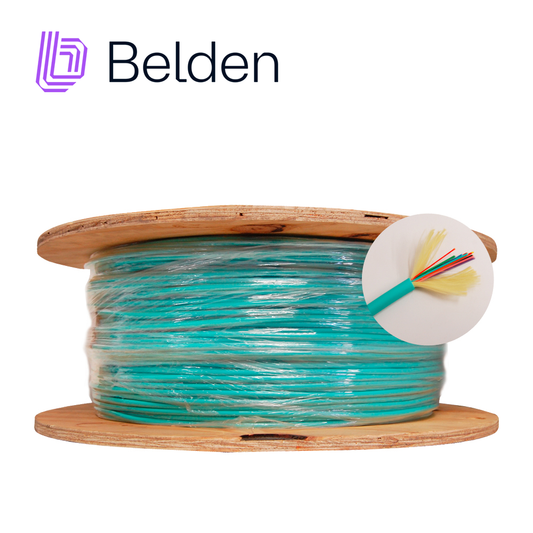 fibra optica interior multimodo belden fi3d012r9 12hilos om3 1640ft 500 mts color aqua en carrete - disponible en carrete de 1640ft y mayores