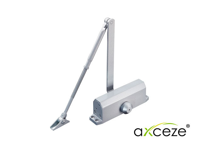 brazo cerrador de puertas ax-doorc120 marca axceze puede cerrar una puerta de hasta 120 kg instalacion en interiores facil instalacion