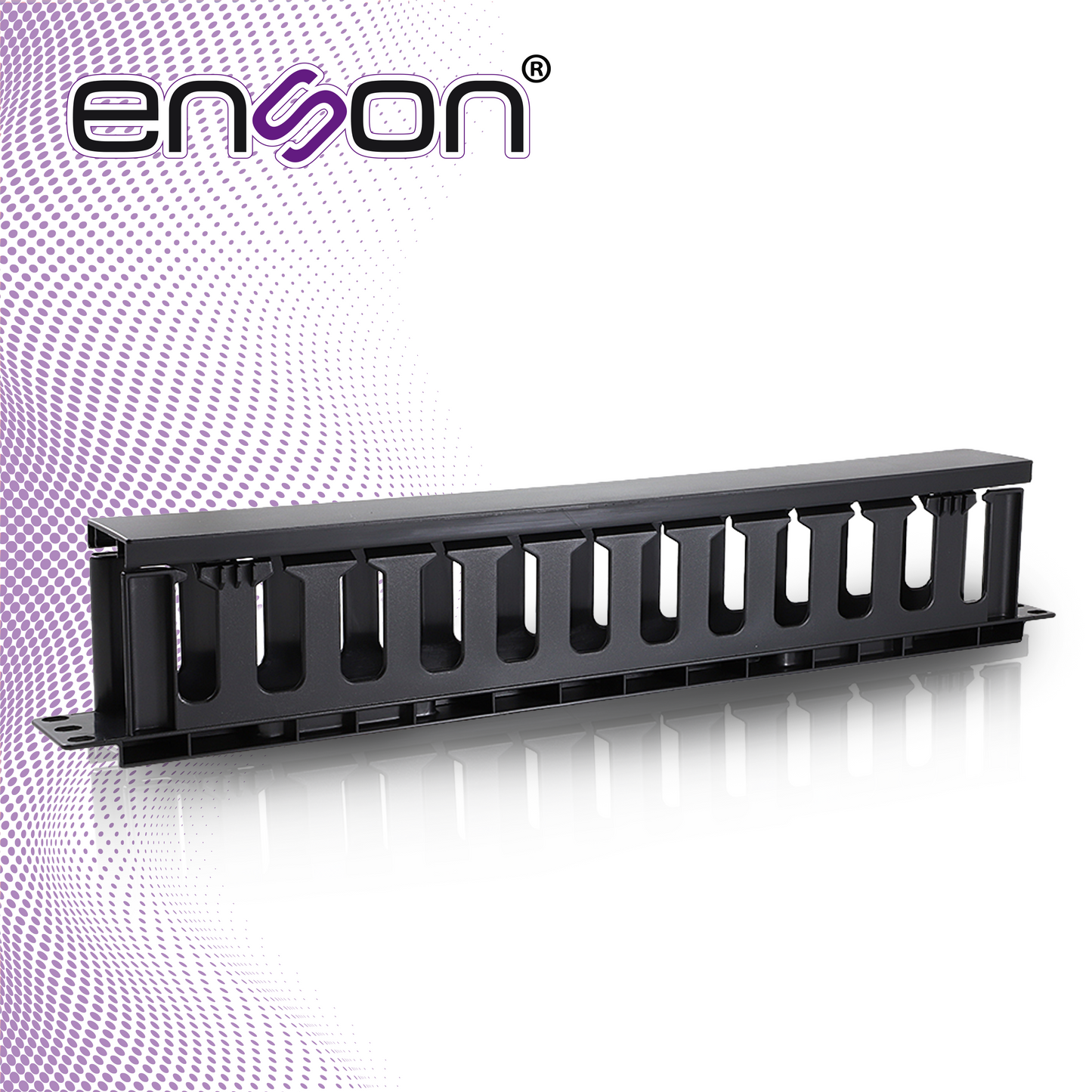 organizador horizontal frontal para rack enson ens-cm14 1ur con peines de policarbonato tapa removible y abatible para mayor proteccion y mejor acceso cumple con norma eia