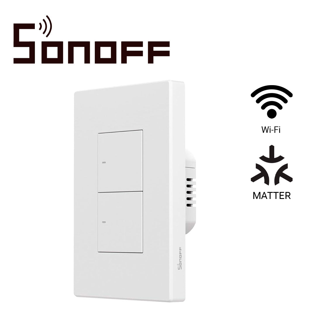 apagador de pared touch sonoff m5-2c-120w / 2 canales on/off/ matter/ wifi 2.4ghz / compatible con google home / alexa/ apple home / smartthings / hasta 5 amp por canal
