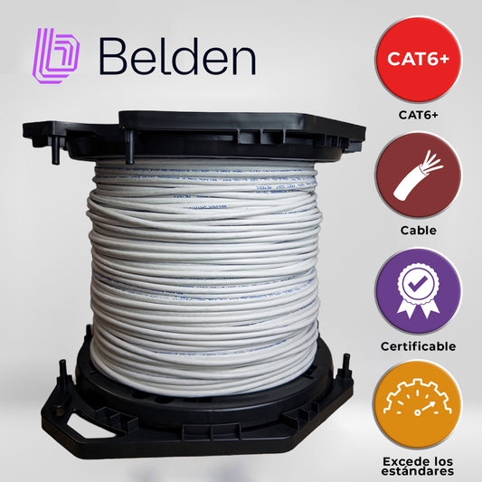 cable utp cat6+ belden 2412 009a1000 / interior / blanco / 350mhz / 4 pares / 23 awg / forro pvc / cmr / certificable / bobina en caja / 1000 pies 305 metros