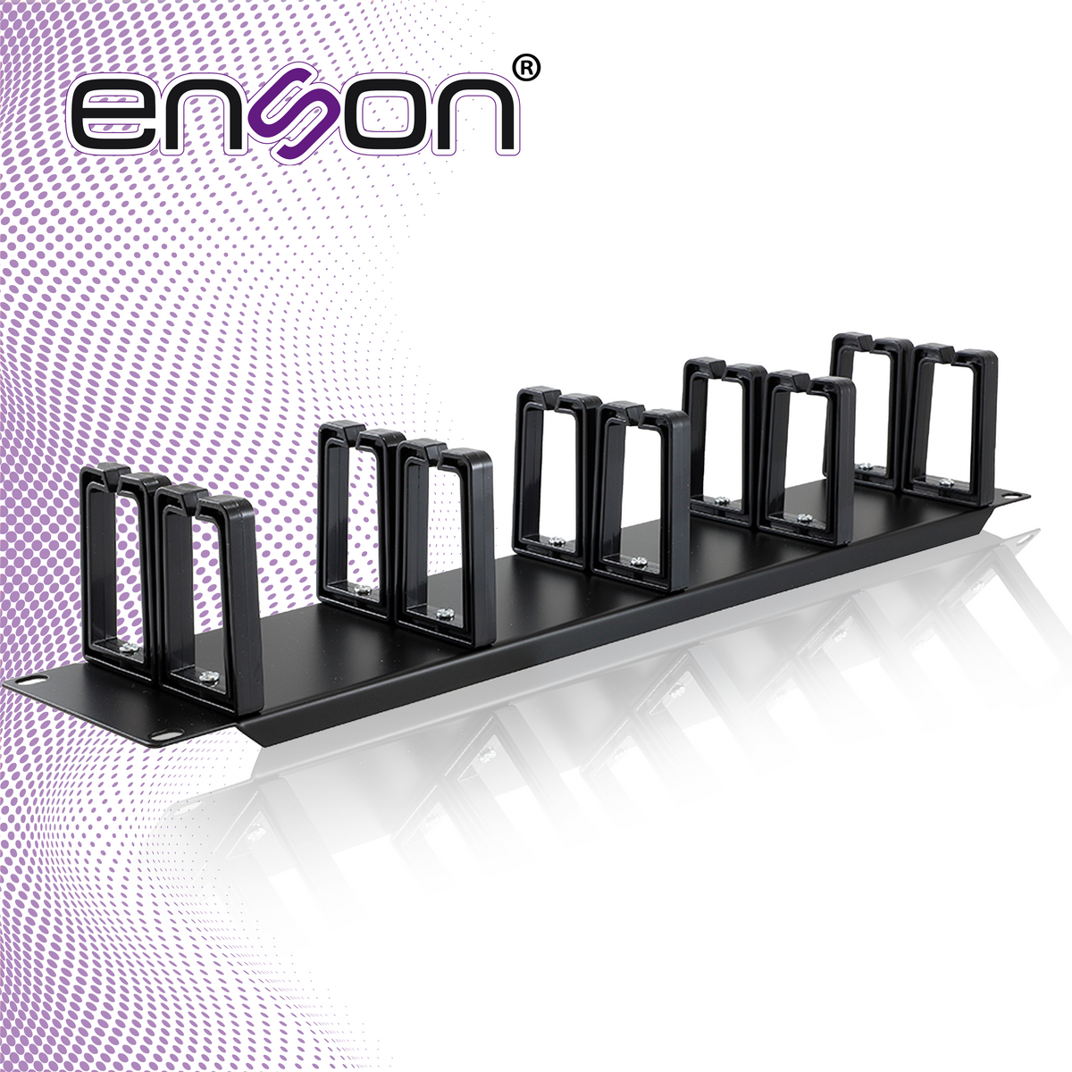 organizador horizontal frontal para rack enson ens-cmr24 2ur con peines de policarbonato para mayor proteccion y mejor acceso cumple con norma eia