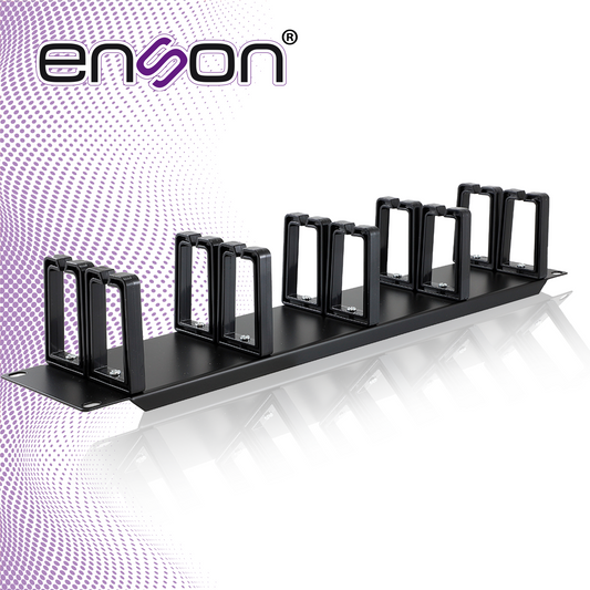 organizador horizontal frontal para rack enson ens-cmr24 2ur con peines de policarbonato para mayor proteccion y mejor acceso cumple con norma eia