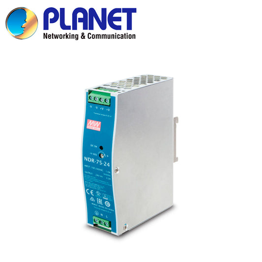 fuente de poder industrial planet pwr-75-24 / entrada 90-264vca/127-370vcd / salida 24vcd 75w 3.2a / instalacion din-rail / ideal para switches industriales (minimo de compra 4 piezas)