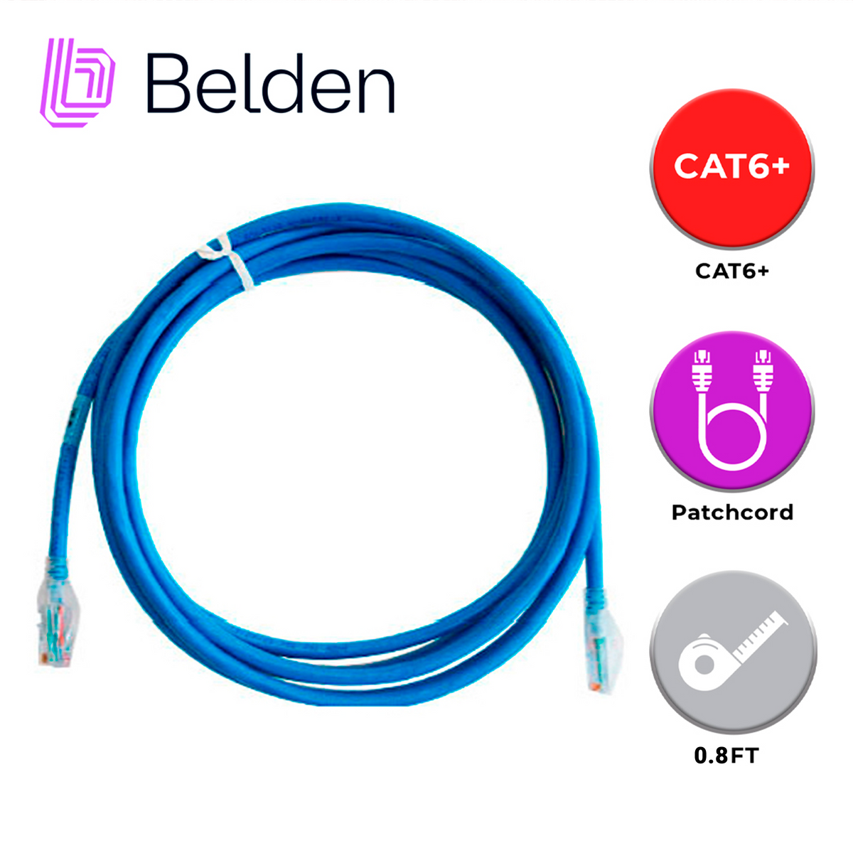 patch cord utp cat6+ belden c601106000f8 / interior / azul / 4 pares / 24 awg / forro pvc / cmr / 0.8 pies 0.20 metros