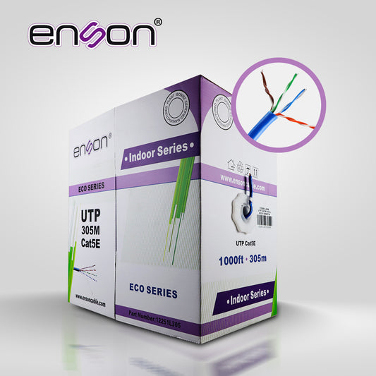 cable utp cat5e enson 12251l305 serie eco calibe 24 awg cca bobina de 305 metros forro pvc color azul uso interior recomendado para transmision de datos base 10100