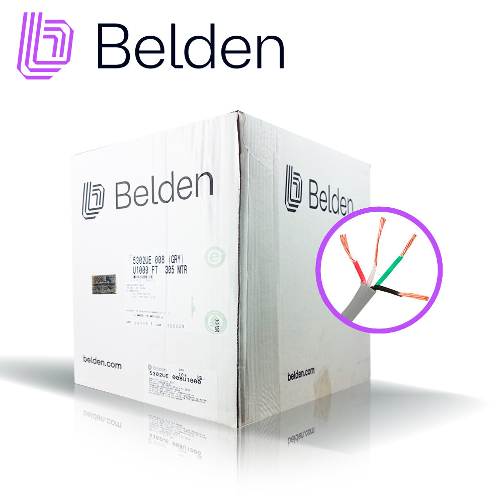 cable de seguridad y sonido belden 5302ue 008u1000 / interior / gris / 4 conductores / 18 awg / multifilar / forro pvc / cmr / en caja / 1000 pies 305 metros