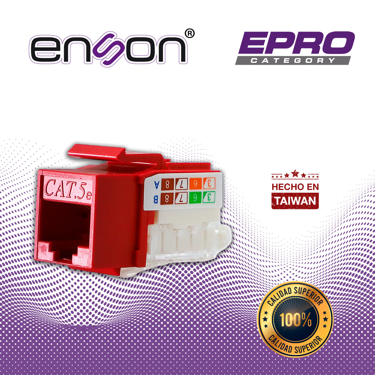 conector modular jack rj45 enson epro-tljack5e-rd serie pro terminado sin pinzas posicion vertical cat5e color rojo compatible con placas enson epro-fp