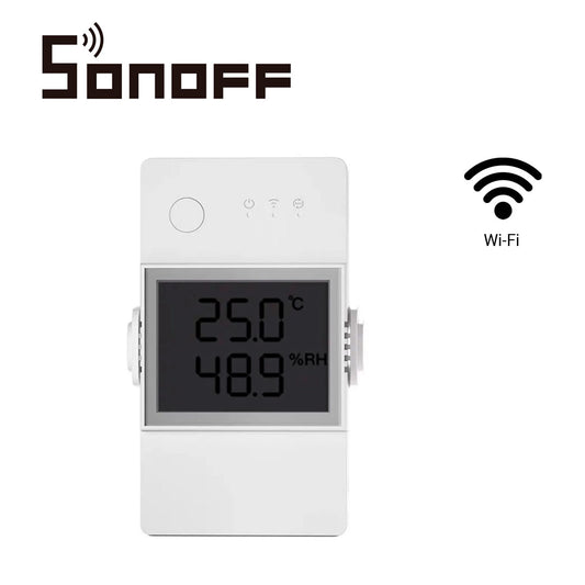 interruptor inteligente con monitoreo de temperatura y humedad sonoff thr320d con display conexion wifi 2.4ghz soporta hasta 20a compatible con asistentes virtuales
