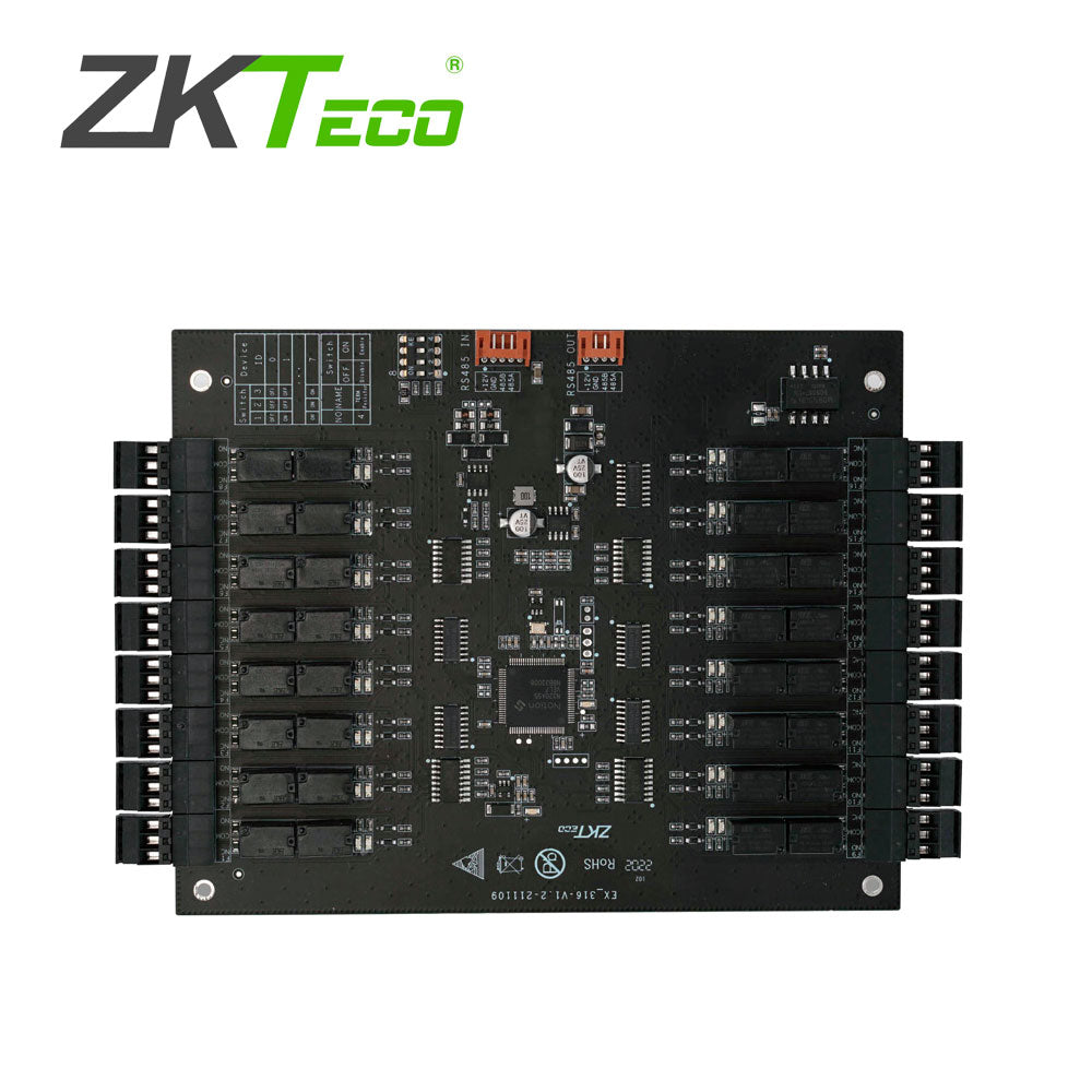 tarjeta expansora de control de elevadores zkteco modelo dex16 con capacidad de 16 niveles comunicacion rs485 compatible con ec16 requiere software zkcv security para configuracion