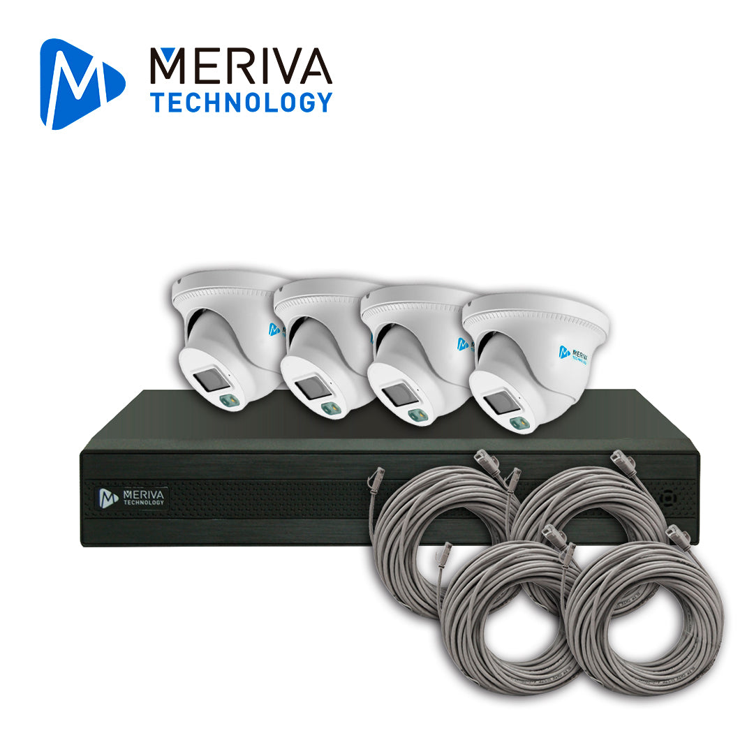 kit de videovigilancia ip meriva technology mkip2mp-4t-8p 4 cámaras turret ip mtd-203d de 2mp luz dual con microfono integrado mia 2.0 video estructurado - nvr mnvr-1788-8p con poe integrado 8 canales / mia 2.0 / lpr / almacenamiento hasta 10tb - 8 poe