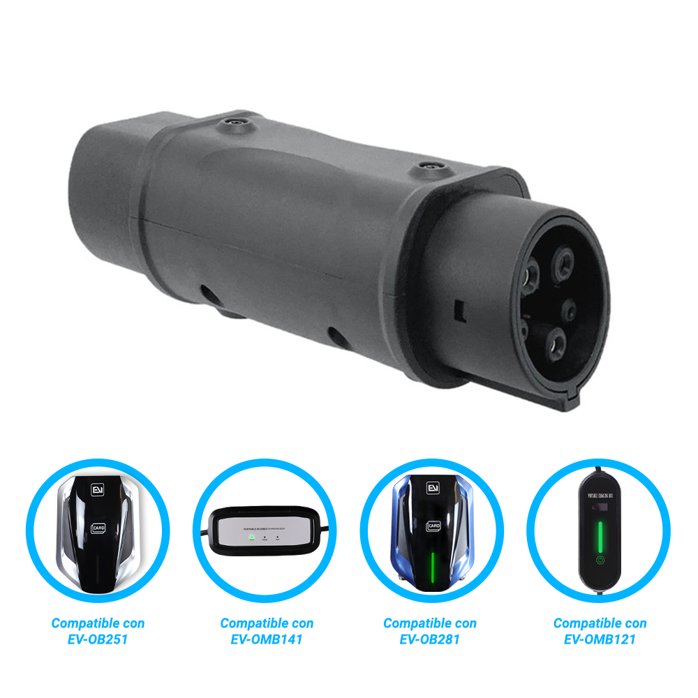 adaptador t2-t1 alter de conector tipo 2 a tipo 1 compatible con cargadores ev-omb281 ev-ob253 ev-omb121 y ev-omb141