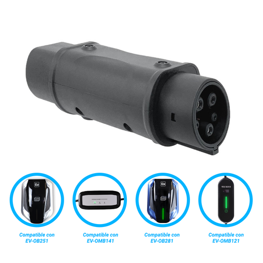 adaptador t2-t1 alter de conector tipo 2 a tipo 1 compatible con cargadores ev-omb281 ev-ob253 ev-omb121 y ev-omb141