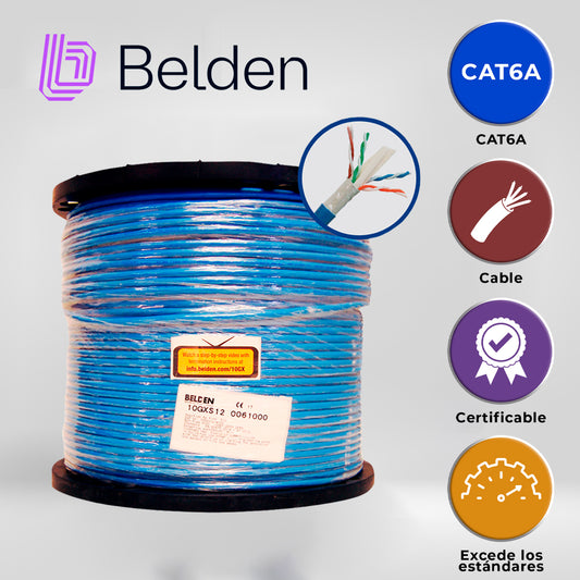 cable utp cat6a belden 10gxs12 0061000 / interior / azul / 625mhz / 4 pares / 23 awg / forro pvc / cmr / certificable / bobina / 1000 pies 305 metros