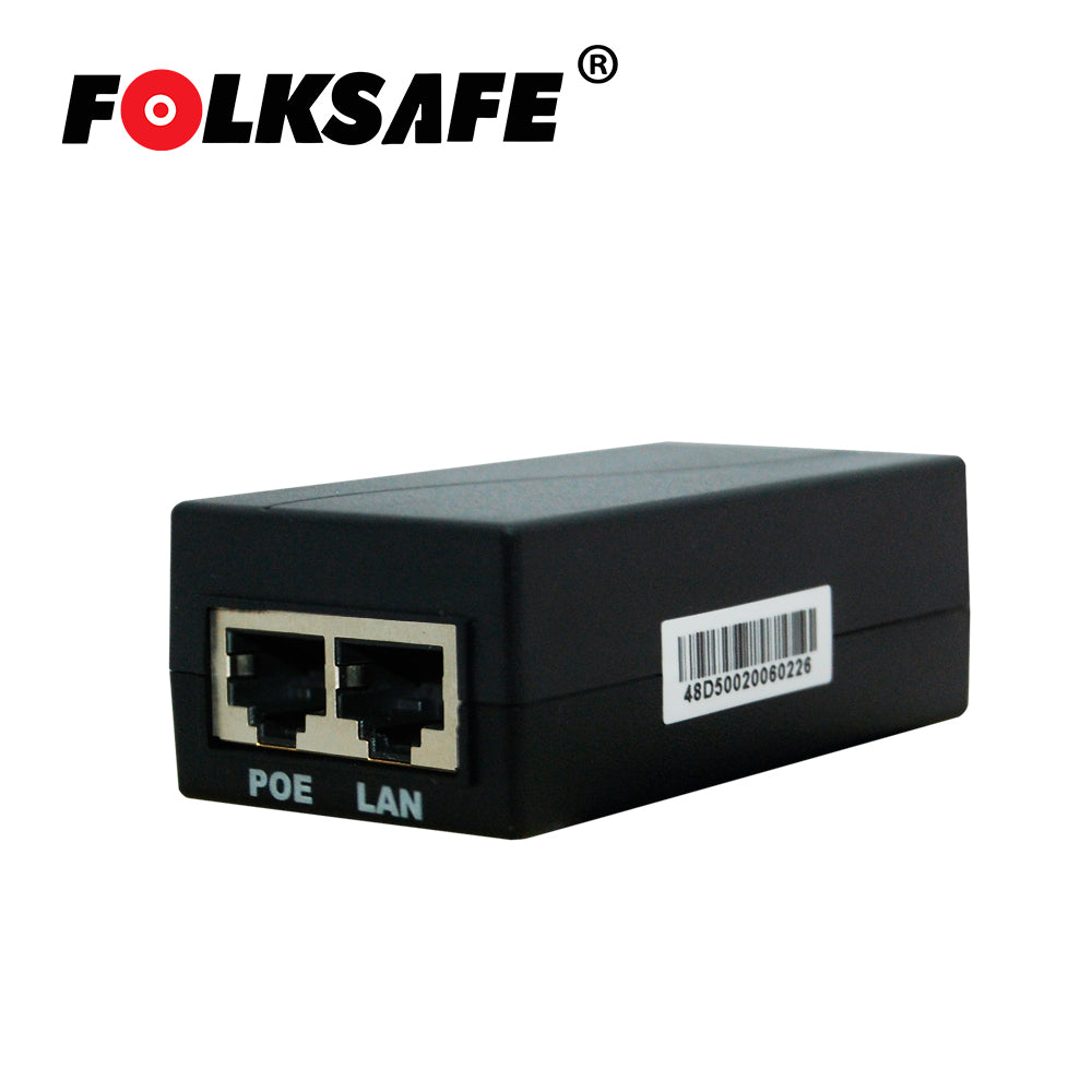 inyector poe folksafe fs-48d500 / fast ethernet / 802.3af / entrada de voltaje 100-240vac / salida de voltaje 48vcd 0.5a - ideal para video ip