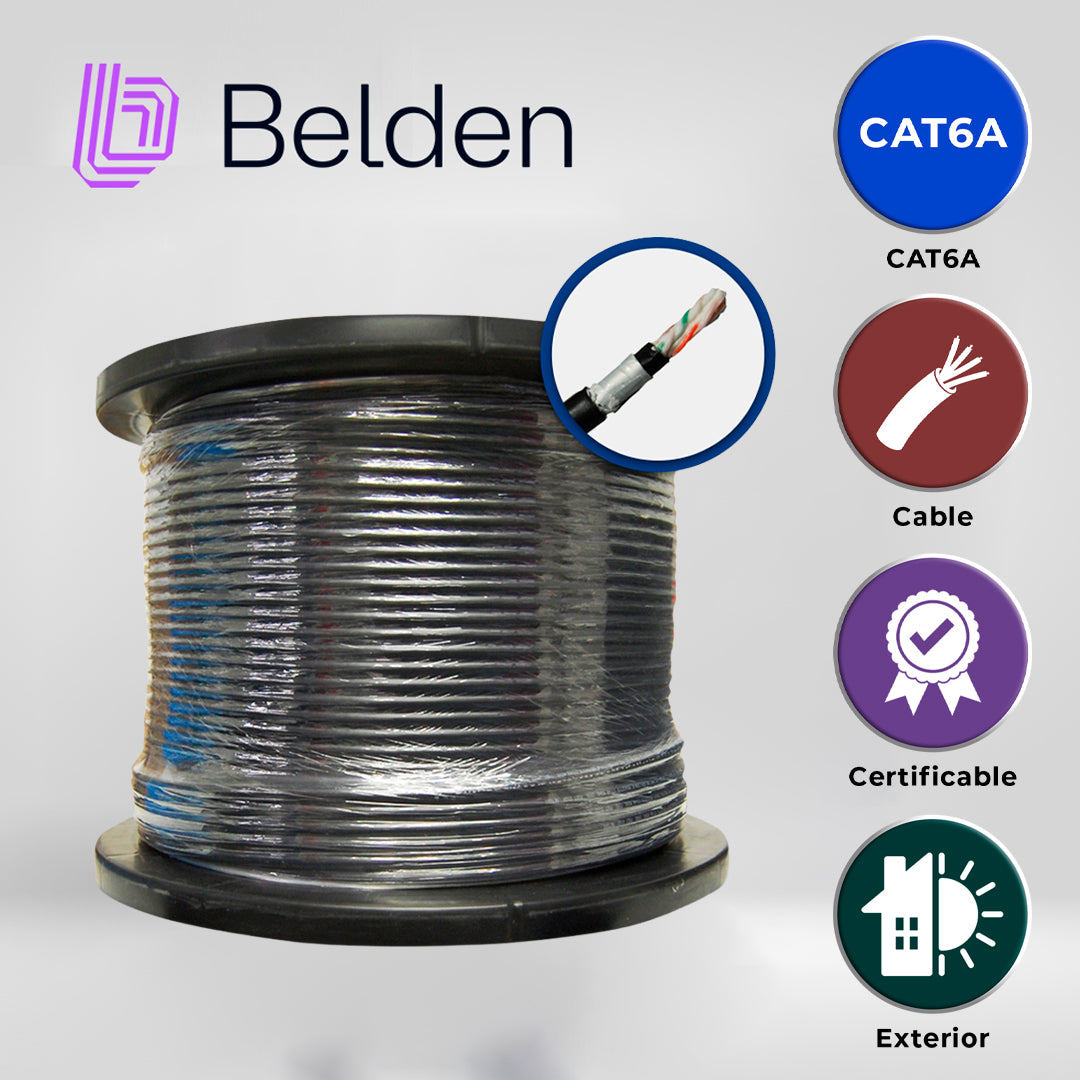 cable osp utp cat6a belden osp6au 0101000 / exterior / negro / 500mhz / 4 pares / 23 awg / forro polietileno / bobina / 1000 pies 305 metros
