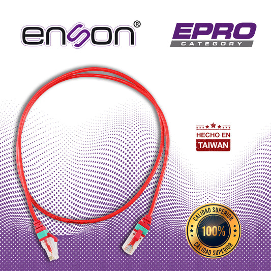patchcord rj45 enson epro-6pc90-rd de 90cm cat6 color rojo ultradelgado ideal para terminados en patchpanel de alta densidad