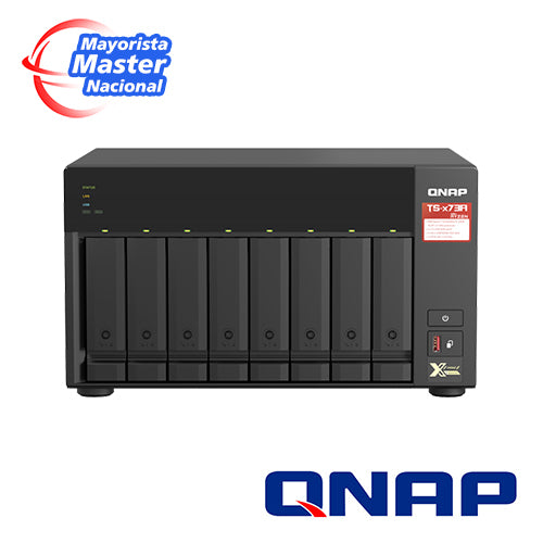 nas qnap ts-873a-8g-us / procesador amd ryzen v1500b / memoria ram 8gb / 8 bahias frontales sata 3.5 pulgadas y 2.5 pulgadas / 2 puertos rj45 2.5gbe / montaje en escritorio / aplicaciones pyme para compartir y respaldar datos en la nube