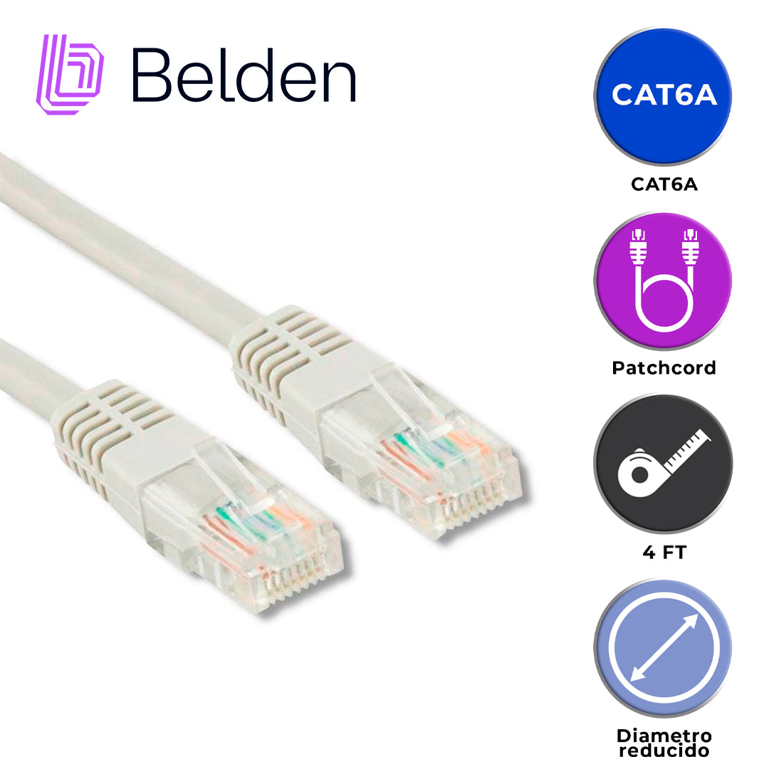patch cord diametro reducido utp cat6a belden cad1109004 / interior / blanco / 4 pares / 28 awg / forro pvc / cmr / 4 pies 1.2 metros