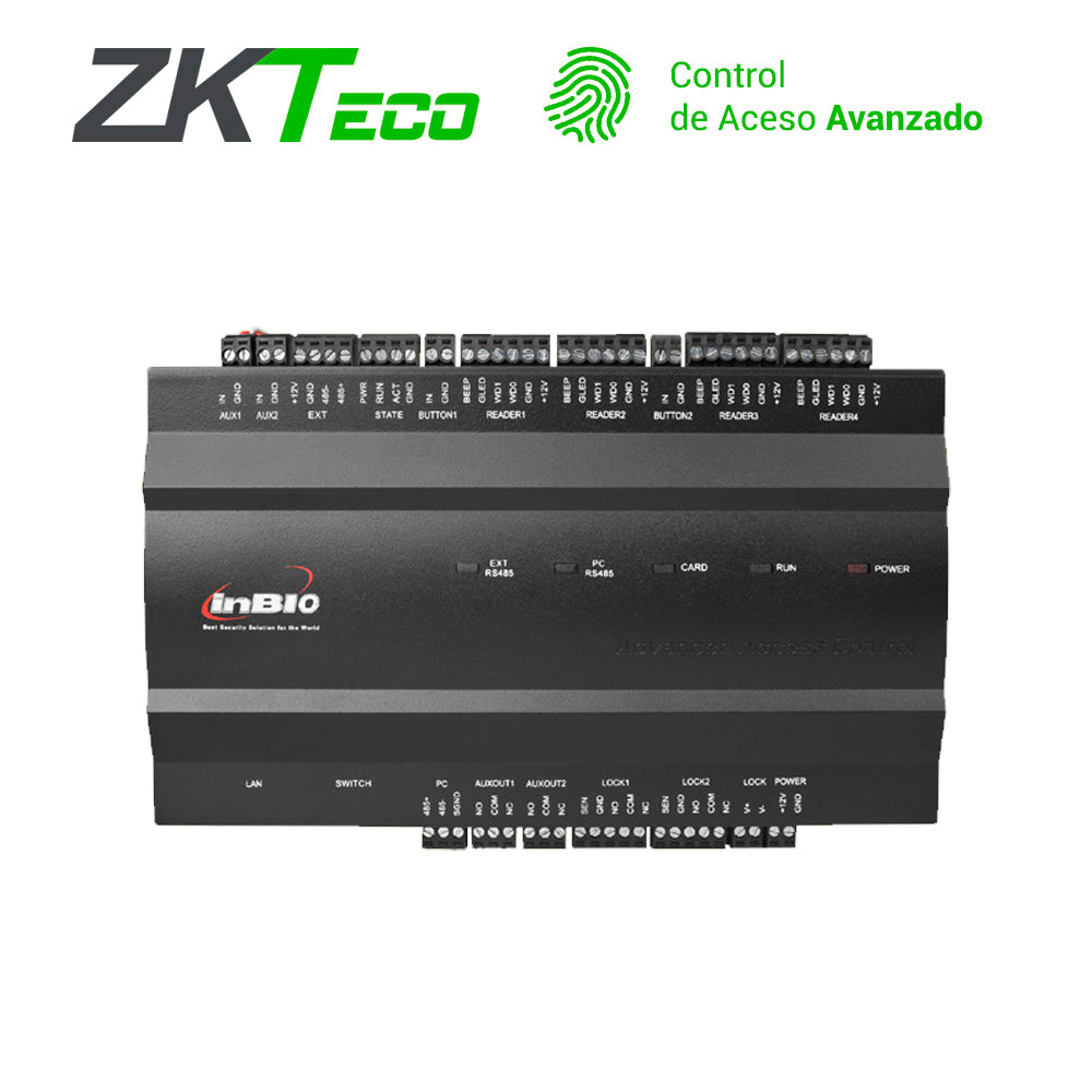 panel de control de acceso avanzado zkteco inbio260 2puertas/4lectoras/3000huellas/30000tarjetas/100000registros tcpip/rs485/2 input aux compatible con lectoras serie kr y fr software compatible sin costo zkbio cvaccess