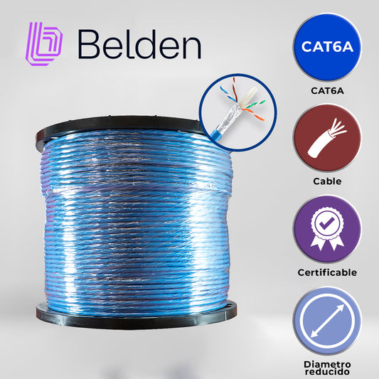 cable utp cat6a belden 10gxw12 0061000 / interior / azul / 500mhz / 4 pares / 23 awg / forro pvc / cmr / certificable / bobina / 1000 pies 305 metros
