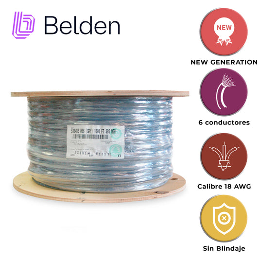 cable de seguridad y alarma belden 5304ue 0081000 / interior / gris / 6 conductores / 18 awg / multifilar / forro pvc / cmr / bobina / 1000 pies 305 metros