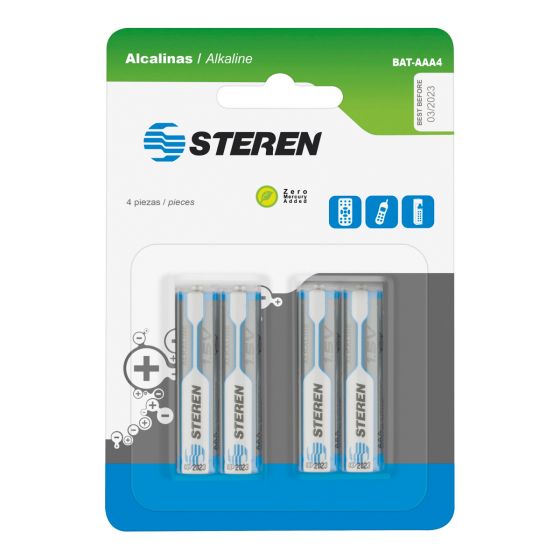 paquete de 4 baterias alcalinas aaa de 15 volts steren bat-aaa4