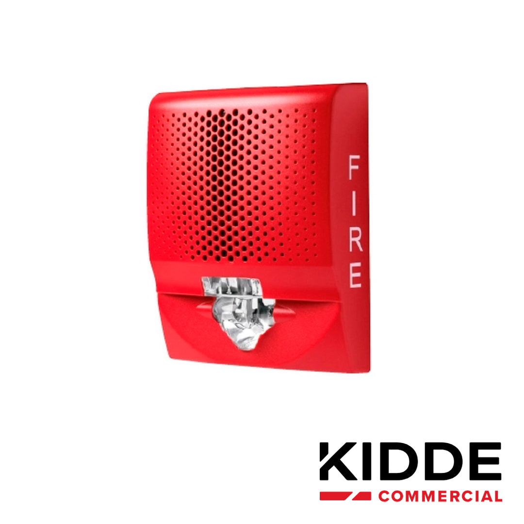 altavoz de pared / luz estroboscopica kidde g4svrf 15-110cd rojo alta fidelidad 520hz / salida de audio de 90dba / compatible con panel de audio ans25mdr2 / requiere base de montaje grsw-10 (no incluida).