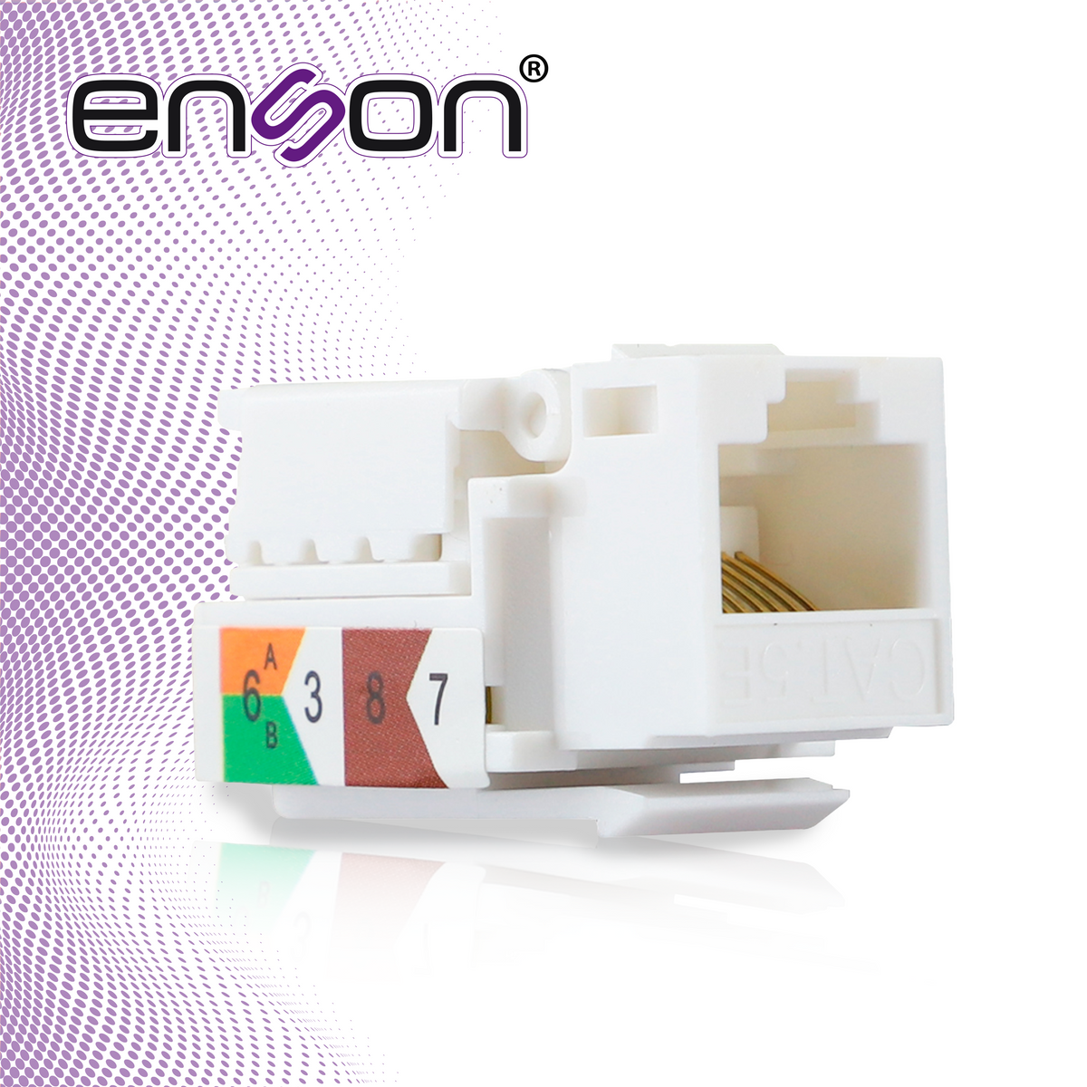 conector jack enson ens-jtl5wh cat5e color blanco a 90 grados ponchado facil sin pinzas y cubrepolvo