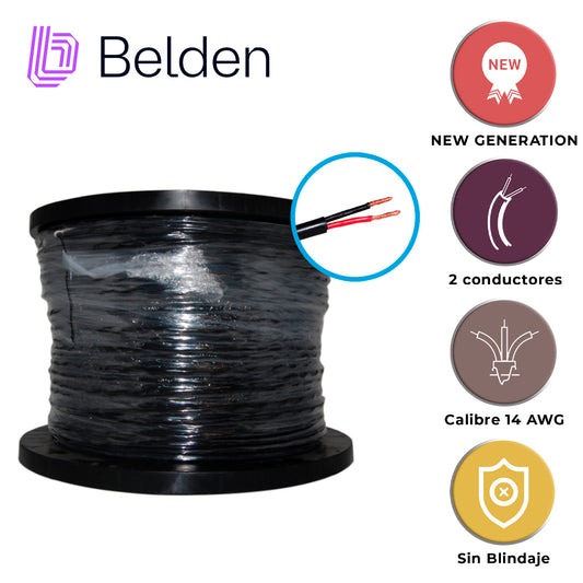 cable para altavoz belden 1309a 0101000 / interior/exterior / negro / 2 conductores / 14 awg / multifilar / forro pvc / cm / flexible / bobina / 1000 pies 305 metros