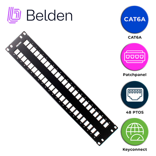 patch panel keyconnect cat6/cat6a belden ax103115 / negro / 48 puertos / 2ur / modular/vacio / pieza