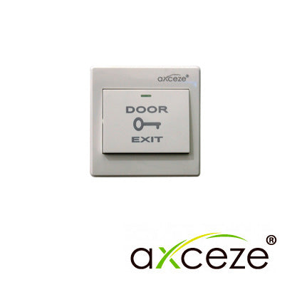 boton liberador axceze ax-b40 boton tipo push fabricado en plastico incluye base  medidas 86 x 86 x 25 mm conexion a 2 hilos cuenta con el estado n.o.