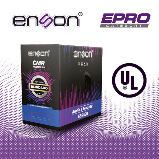 cable para audio y seguridad enson epro-5500f 2c/22awg multifilar 100 por ciento cobre forro de pvc cmr color gris blindado certificacion ul 305 metros