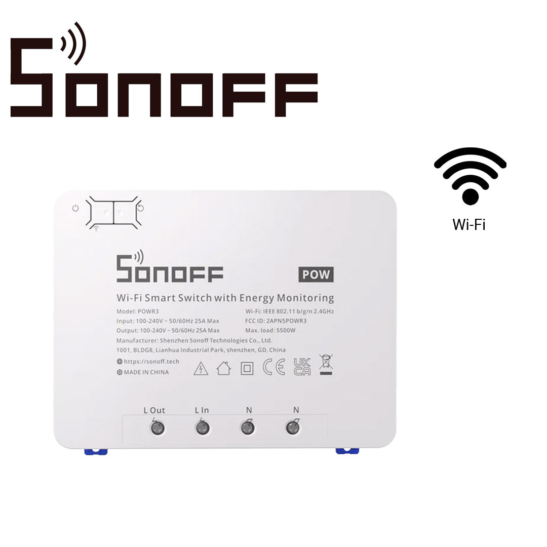 interruptor inteligente on/off de potencia sonoff powr3 / 1ch on/off / monitoreo y control de consumo electrico / wifi 2.4ghz / color blanco / compatible con alexa/google home/ifttt / app ios y android / hasta 25amp