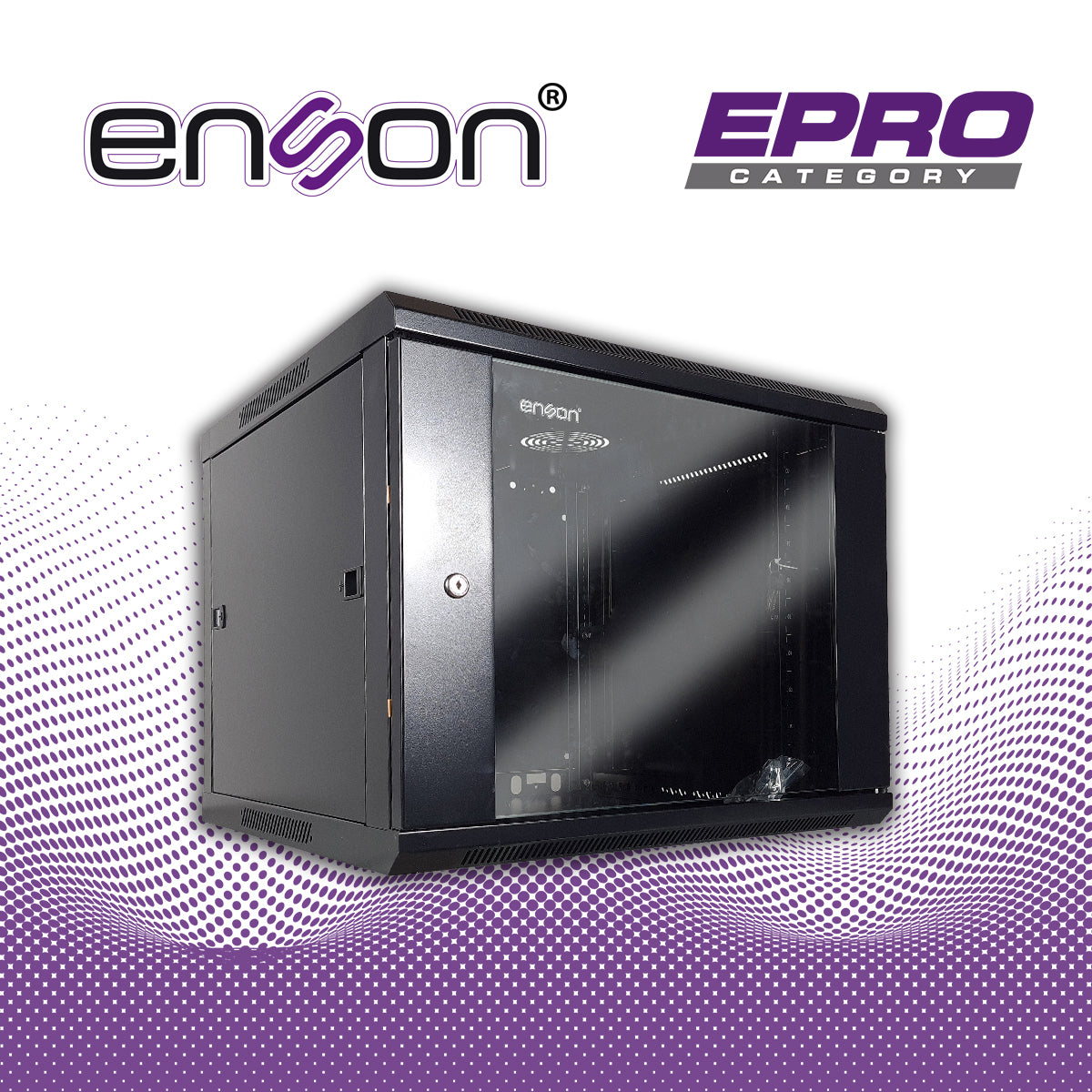 gabinete de pared enson ens-rkgb9u2 9ur puerta frontal de cristal templado con cerradura de seguridad ranuras de ventilacion en la parte superior para 2 ventiladores de 11 cm 600x600x501mm