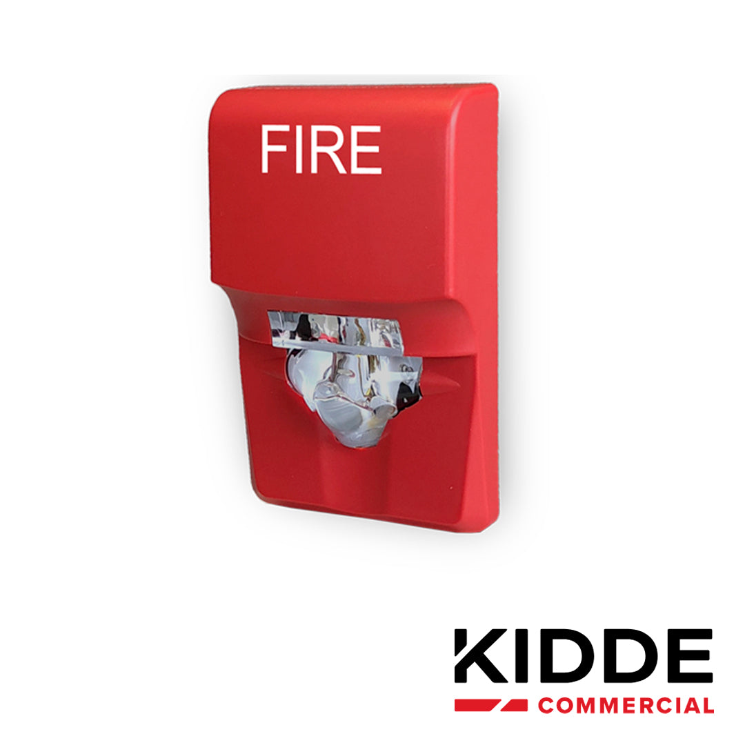estrobo de pared compacta marca kidde modelo eg1vrf 15-75 cd roja con la palabra fire