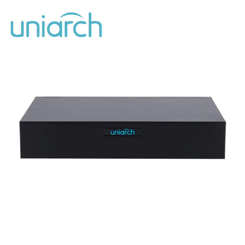 dvr pentahibrido uniarch xvr-108f / 10 canales de video / 8 canales analogicos (2 mp lite) / 2 canales ip (6 mp) / salida simultanea hdmi / vga / 1 disco duro de 6 tb / 12 vcd / audio sobre coaxial (solo en tvi)
