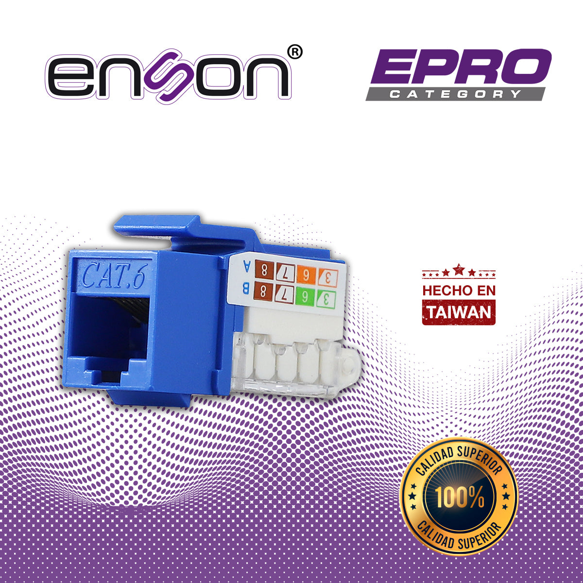 conector modular jack rj45 enson epro-tljack6-bl serie pro terminado sin pinzas posicion vertical cat6 color azul compatible con placas enson epro-fp