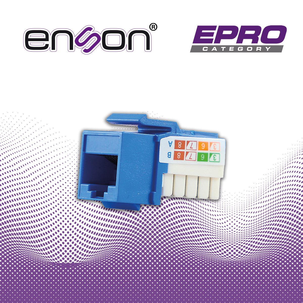 conector modular jack keystone rj45 enson epro-jack6a-bl serie pro posicion vertical cat6a color azul compatible con placas enson epro-fp